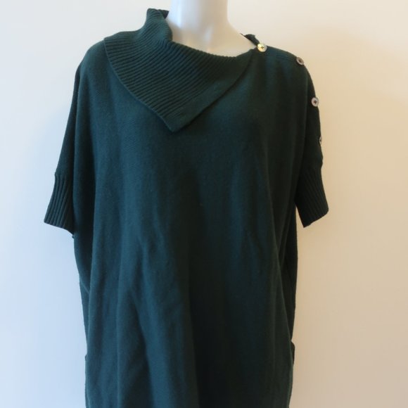 WOMENS GUIDO LOMBARDI GREEN WOOL CASHMERE BLEND SHORT SLEEVE SWEATER S * - Picture 3 of 14